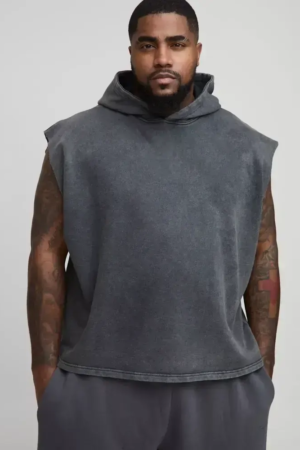 Plus Oversized Boxy Sleeveless Acid Wash Hoodie